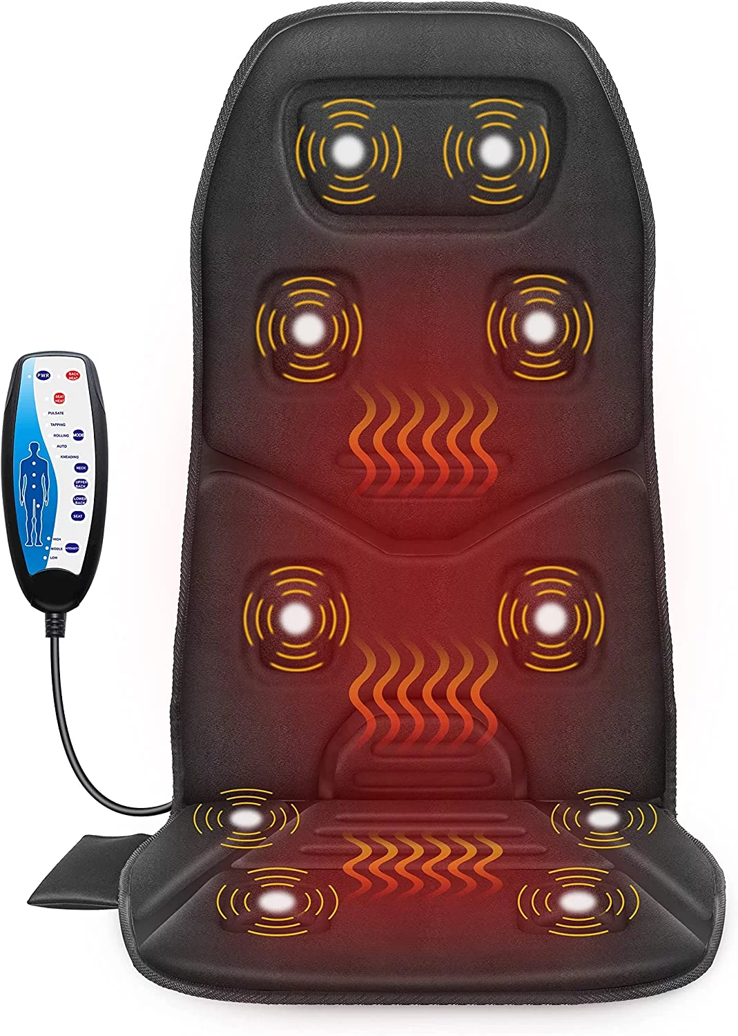 Motors Massage Seat Cushion with 3 Level Heating Pad, Back Massager, Black, Gift