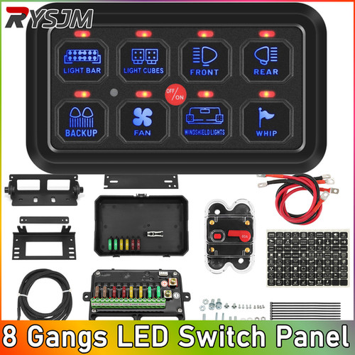 8 Gangs LED Switch Panel 600W-1200W 12V Light On-Off Control Relays ...