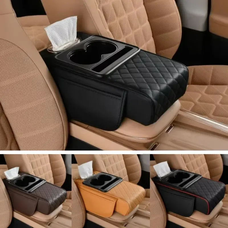 Car Armrest Box 7.5cm Thicken Height Pad Arm Rest Cushion with Pocket Tissue Cup