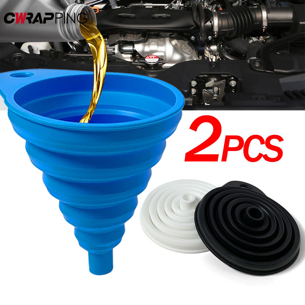 2Pcs Car Foldable Engine Funnel Silicone Liquid Funnel Washer Fluid Change Porta