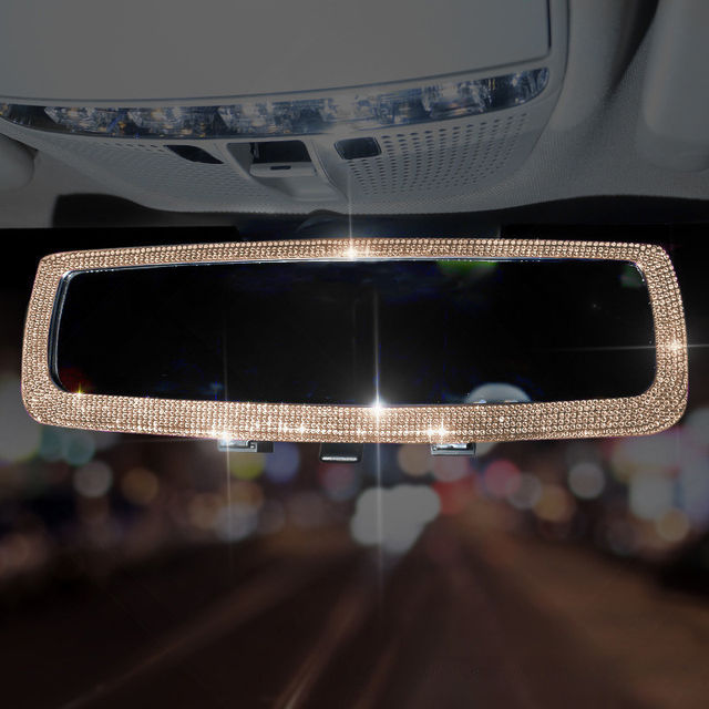 Thumbnail: Car Interior Rearview Mirror Decor Rhinestone Crystal Diamond Ornament Rear View