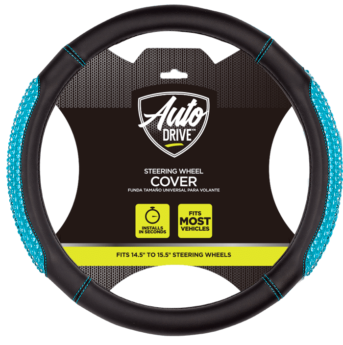 Thumbnail: Auto Drive 1 Piece Gel Steering Wheel Cover Leather Black/Blue - Universal ..
