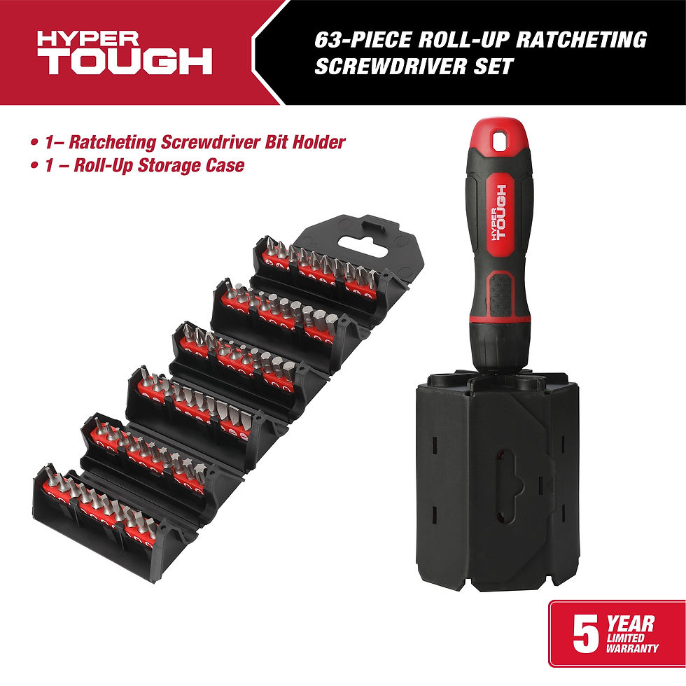 Thumbnail: Hyper Tough 63-Piece Roll-up Ratcheting Screwdriver Set, Model 42623