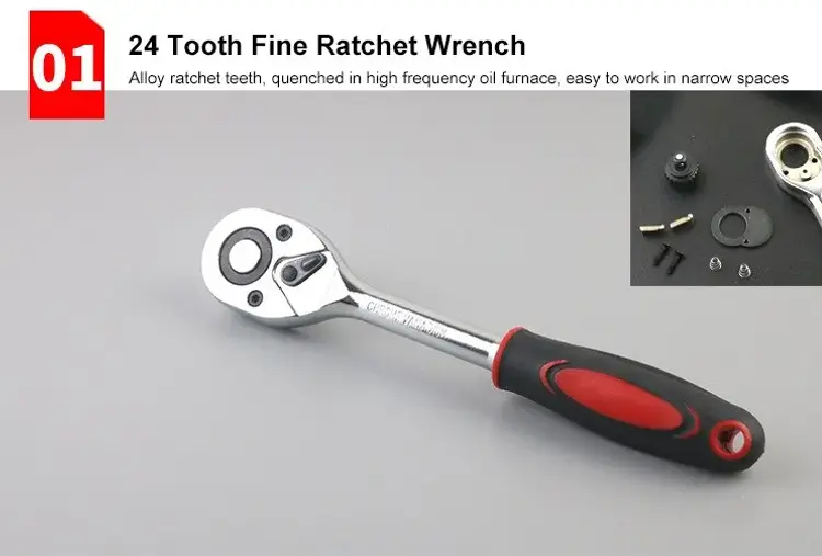 Thumbnail: 46Pcs Car Repair Tool Set, 1/4-Inch Drive Ratchet Wrench Kit, Metric Socket & Bi