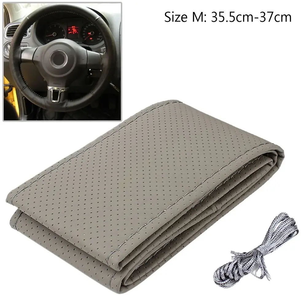 Thumbnail: 1PC DIY Car Steering Wheel Covers With Needles Thread Artificial Leather