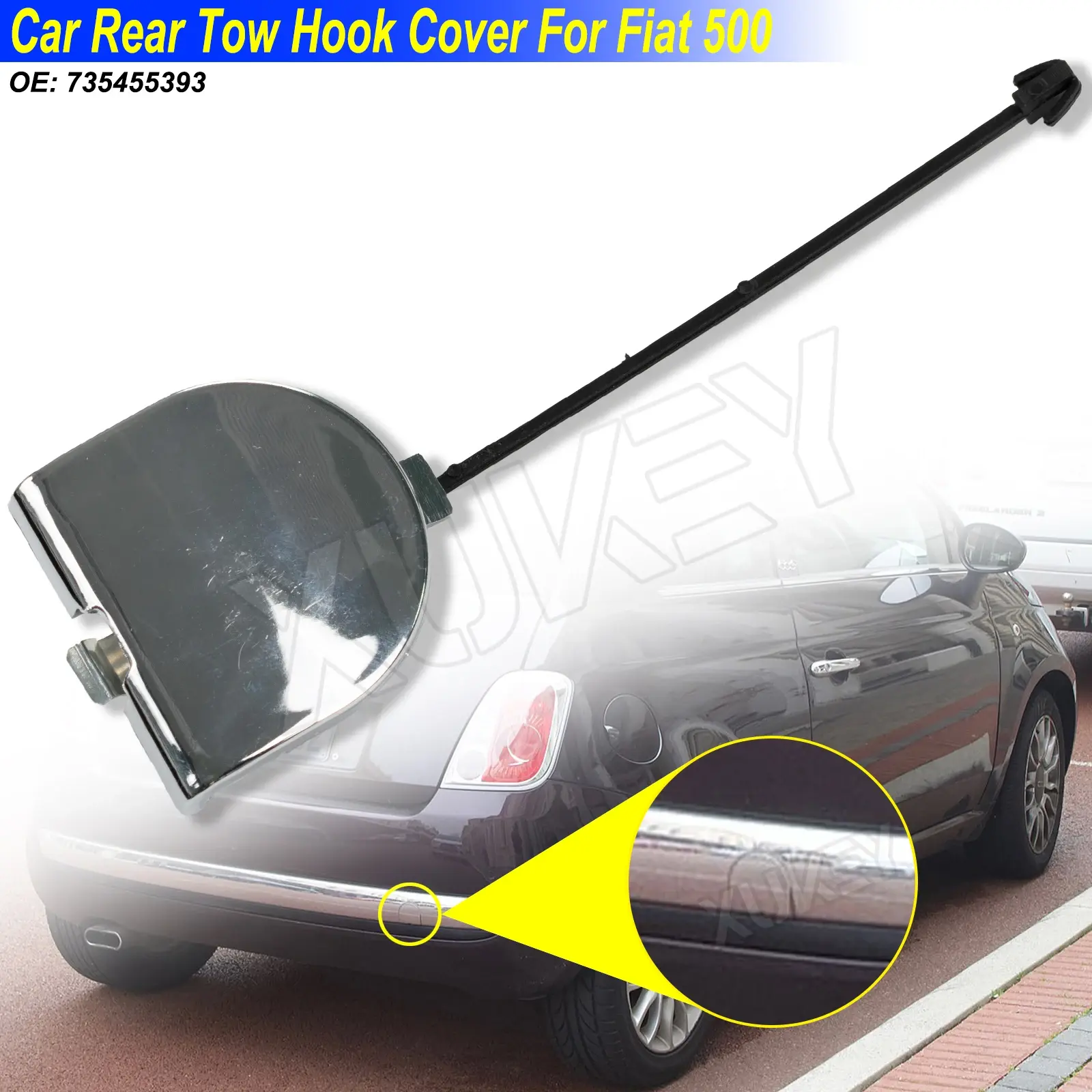 Rear Bumper Tow Eye Hook Cover 735455393 For Fiat 500 2007-2015 Car Chrome Towin