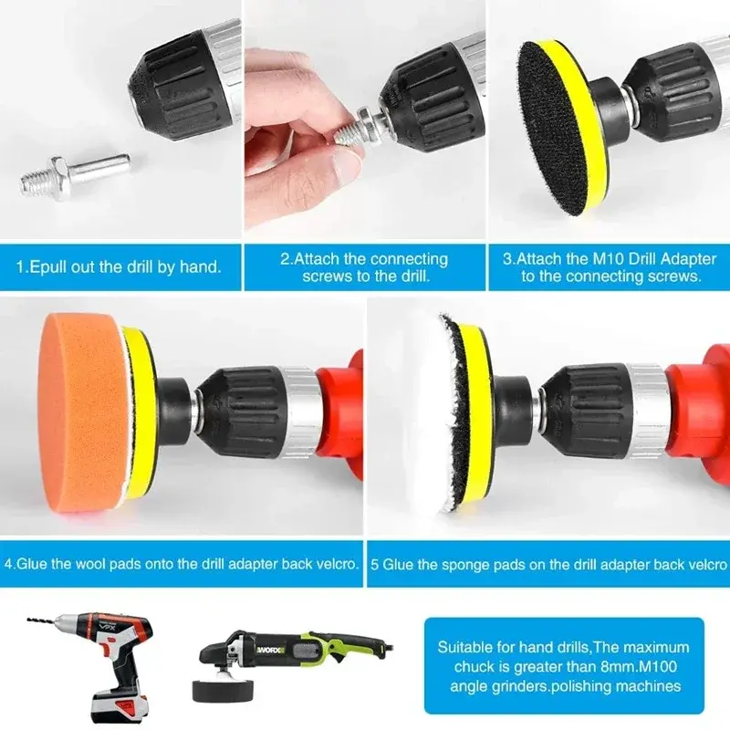 Thumbnail: Car Polishing Sponge Pads Kit Foam Pad Buffer Kit Polishing Machine Wax Pads for