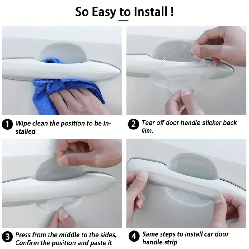 Thumbnail: 8Pcs Car Door Bowl Anti-scratch Sticker Clear Door Bowl Handle Protection Sticke