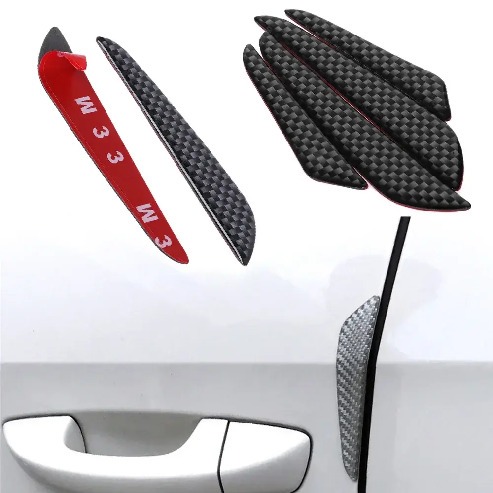 4 Pcs Black Carbon Fiber Car Door Edge Guard Strips Scratch Protector Anti-colli