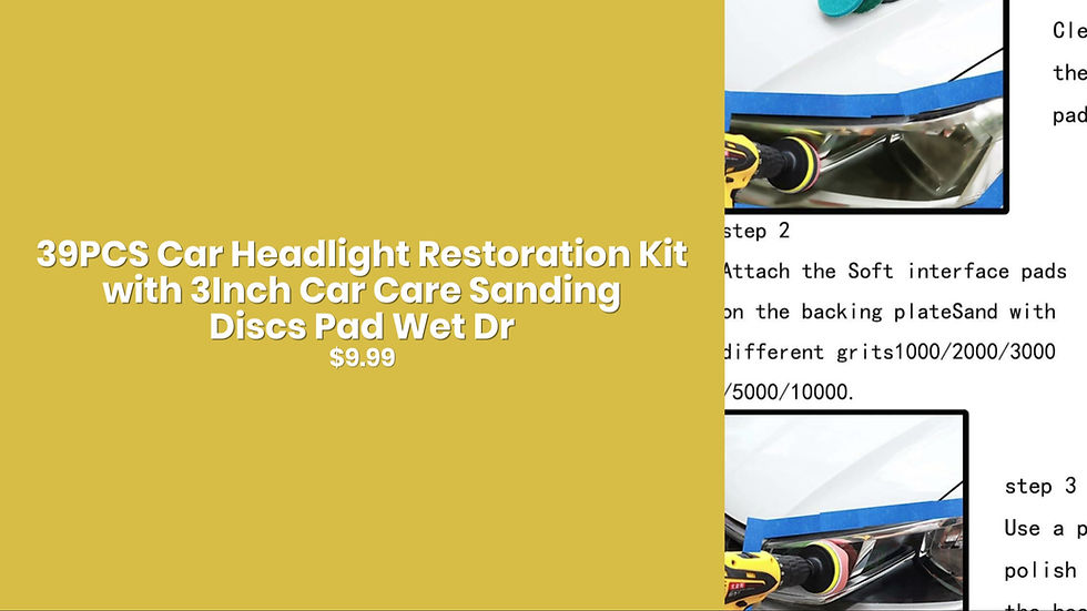 Thumbnail: 39PCS Car Headlight Restoration Kit with 3Inch Car Care Sanding Discs Pad Wet Dr