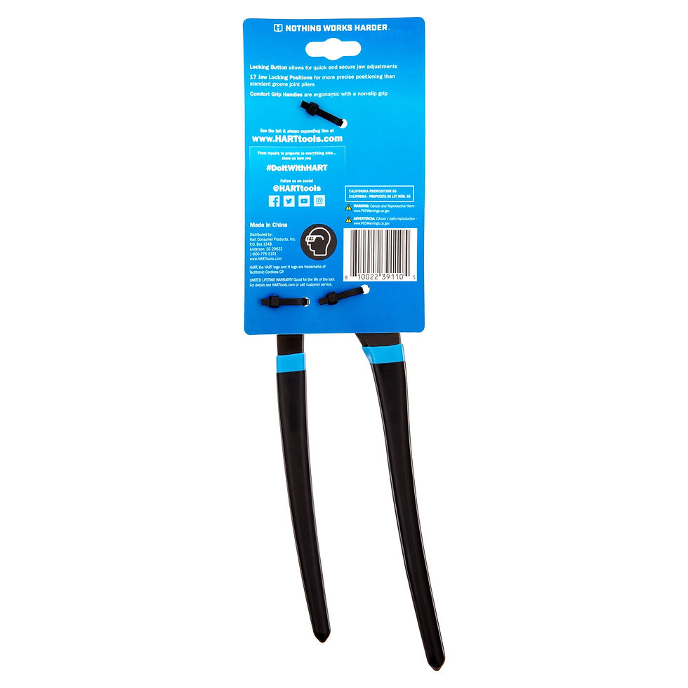 Thumbnail: HART 12-inch Locking Groove Joint Pliers with Comfort Grip, Steel, New Cond..