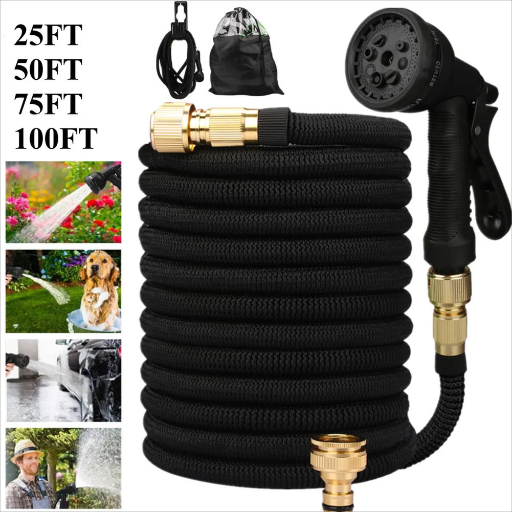 25/50/75/100ft Portable Garden Hose Water Gun For Cleaning Car Wash Machine Wate
