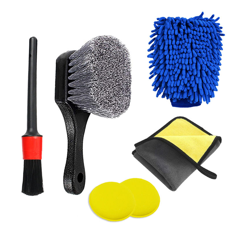 Thumbnail: 6Pcs Car Cleaning Brush Set Detailing Brushes Wash Towel Kit Universal Wet and D