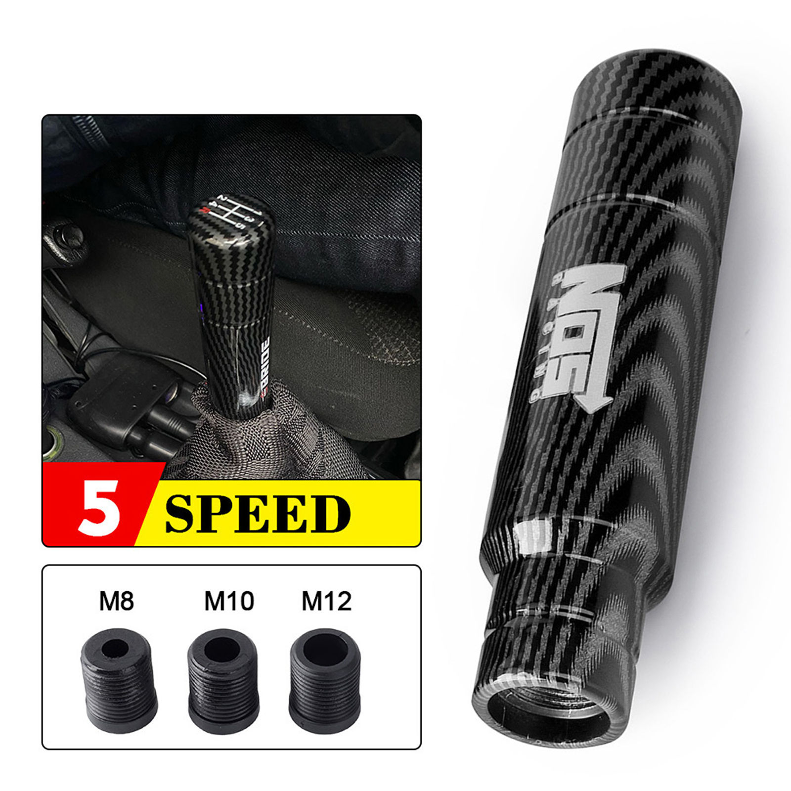 5 Speed Shift Knob Carbon Fiber Style 13CM Universal Shape Manual Transmission G