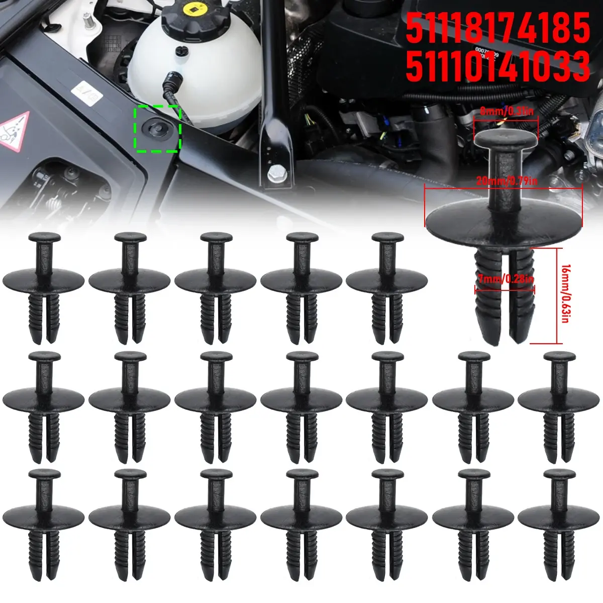 20x 7mm Bumper Fender Liner Wheel Arch Door Sill Clips For BMW E46 E93 E38 E65 E