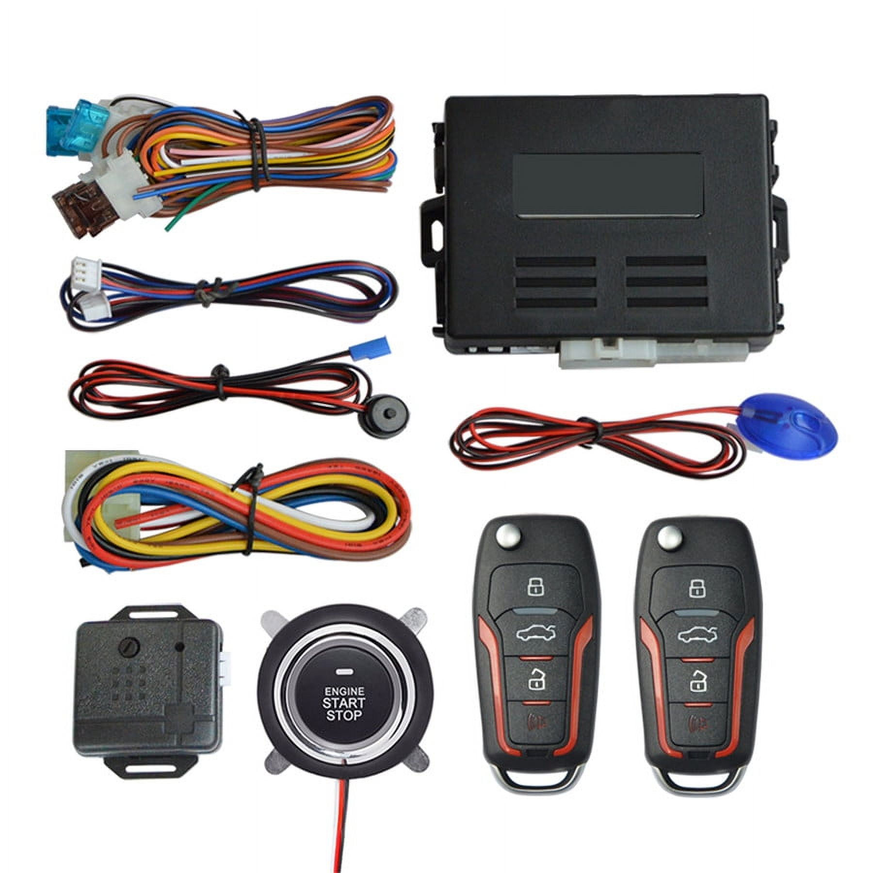 Car Alarm System with Remote Engine Start and Push Start Stop Button Keyles..