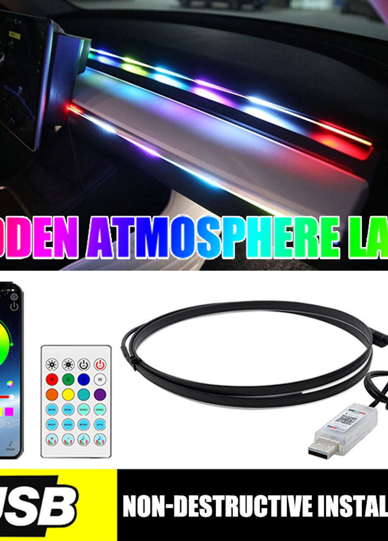 Car LED Ambient Light 64 Color Acrylic Strips 110cm Full Colors RGB Car Interior