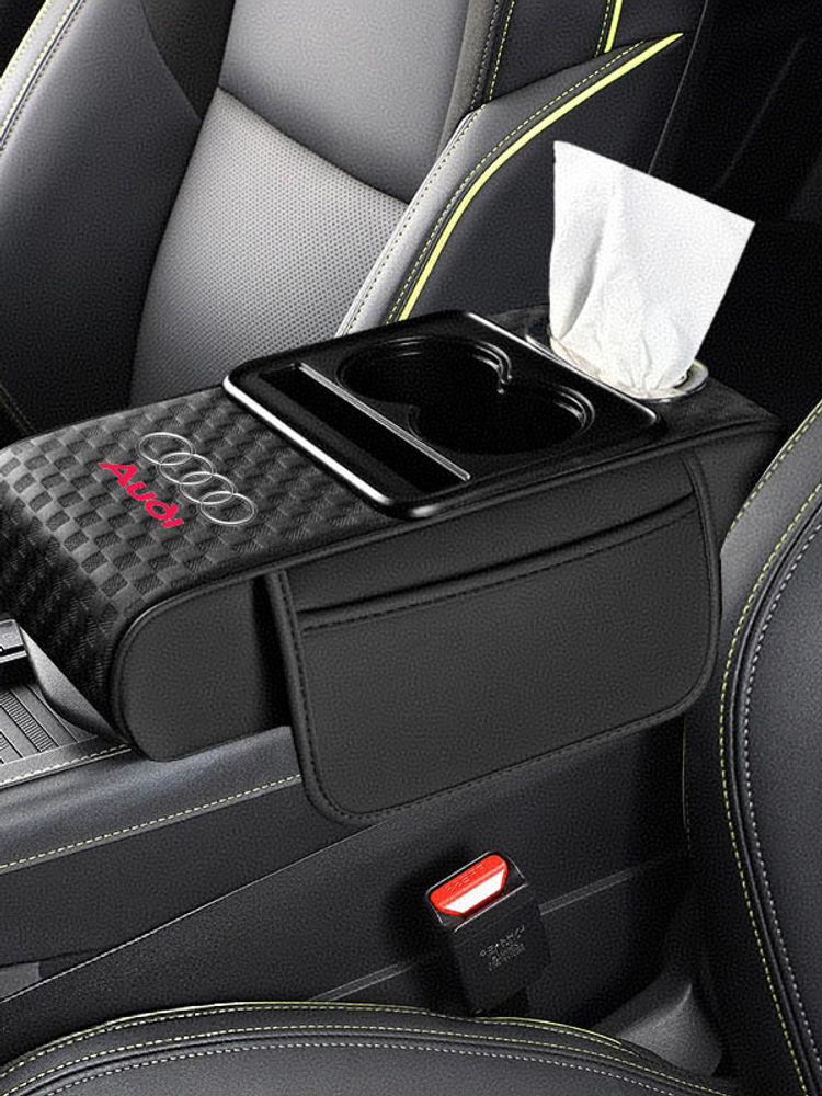 Auto Center Console Armrest Cushion With 2 Cup Holder Tissue Box for Audi A1 A3