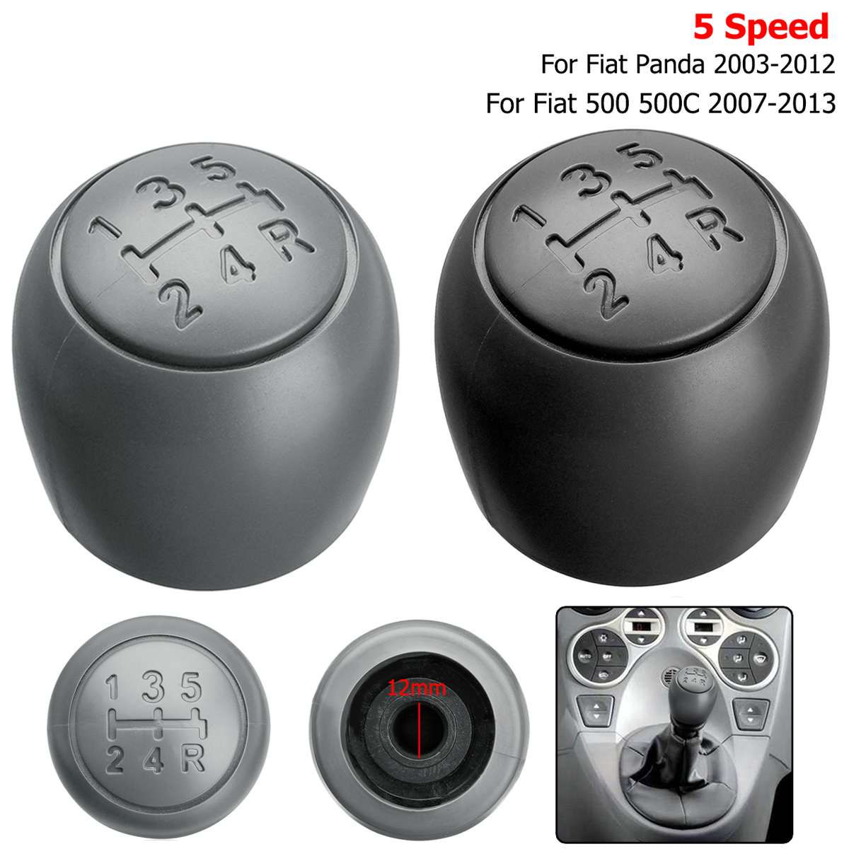 1X 5-Speed Gear Shift Knob For Fiat 500 500c 2007-2013 /Panda 2003-2012 Gear Hea