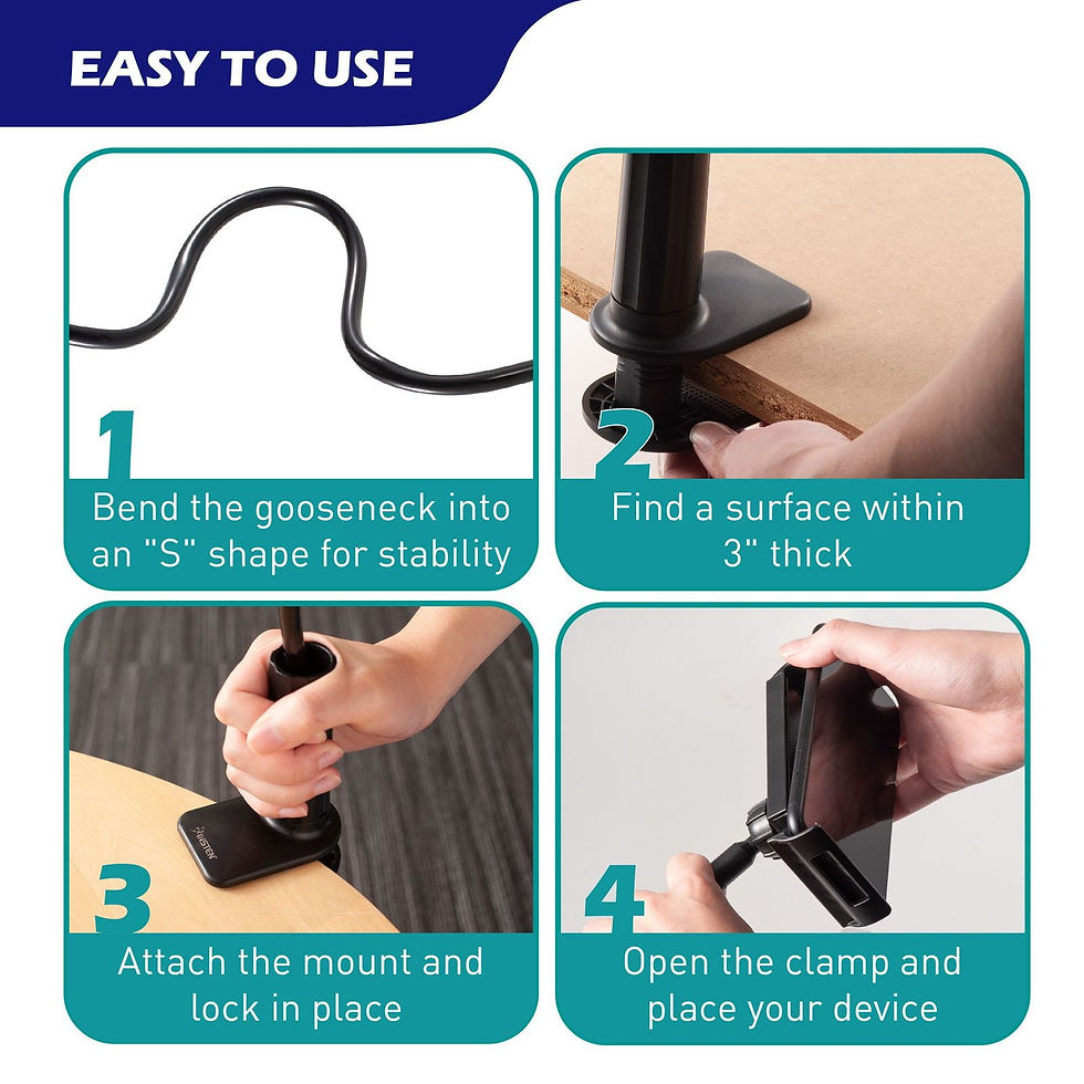 Thumbnail: Gooseneck Phone Clip Mount Holder Clamp Stand for Bed Desk Adjustable Flexi..