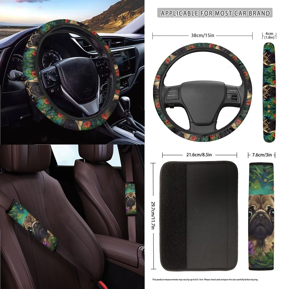 Thumbnail: KUIFORTI Pug Dog Car Seat Cover Front Seat Back Seat Protector Matching Steering