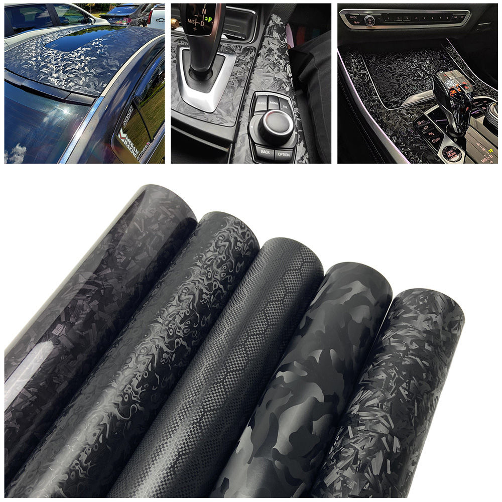 Black Forged Carbon Fiber Vinyl Wrap Cosmic Hex Carbon Car Wrapping Film For Int