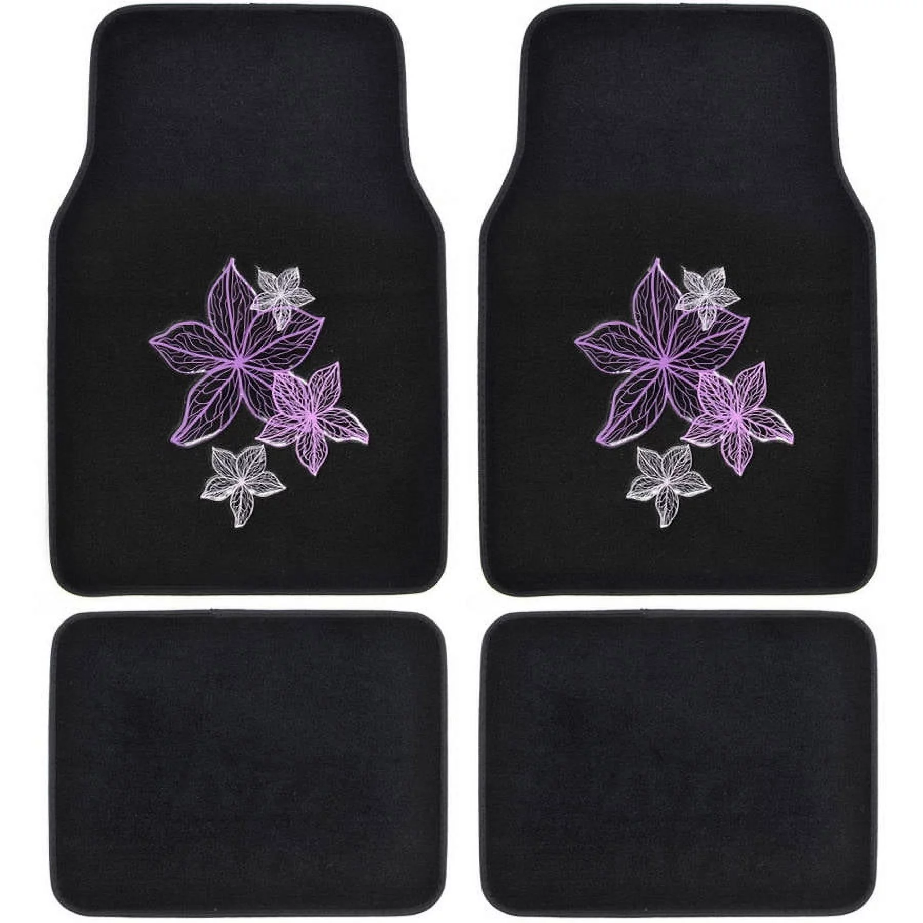 MT-538 Purple Pink Flowers Design Carpet Floor Mats for Car SUV, 4 Piece Set