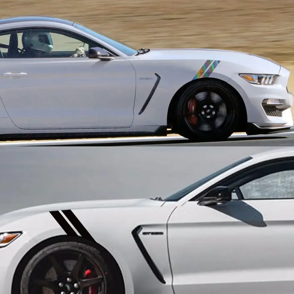 Thumbnail: For Ford Mustang GT500 GT350 GT Car Double Bar Hood Fender PVC Decals Graphics S