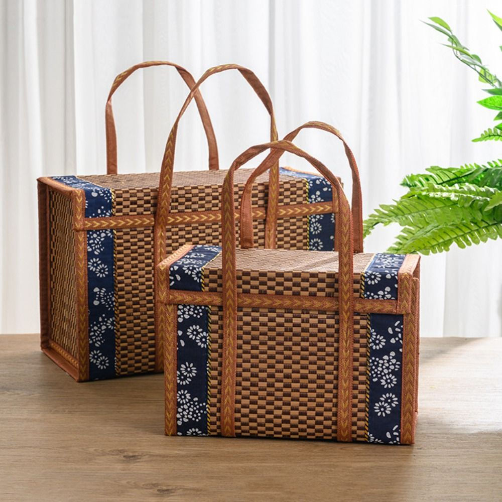 Camping Portable Storage Box Hand-Woven Basket Folding Bamboo Basket Picnic Bask
