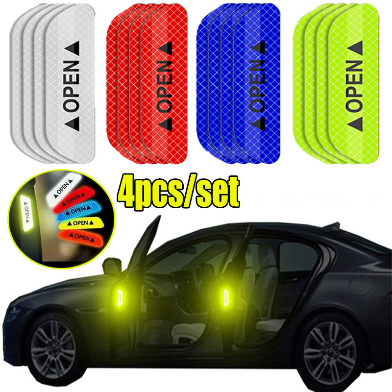 4Pcs Reflective Car Door Sticker Safety Opening Warning Reflector Tape Decal Aut