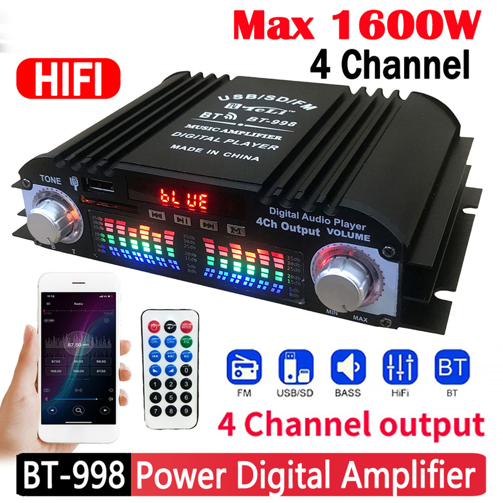 1600W Peak HiFi Sound Amplifier FM USB Remote Control Bluetooth Karaoke Player 4