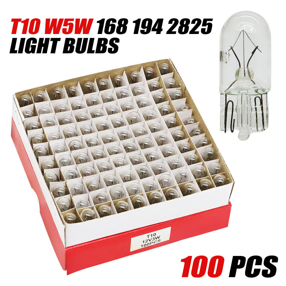 100PCS 194 T10 Clear Wedge Incandescent Instrument Panel Light Bulbs Cars Trucks