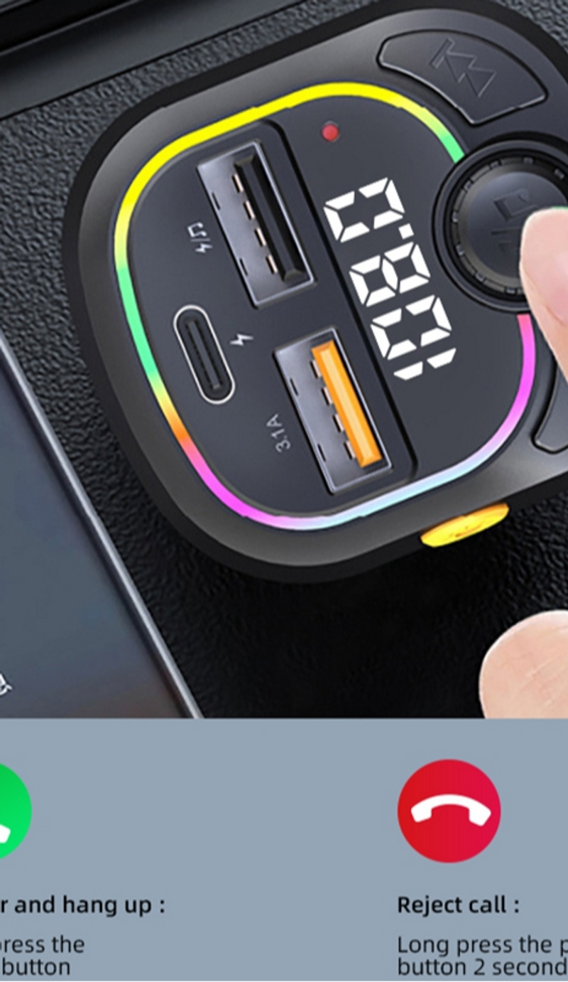Thumbnail: Car Charger Bluetooth 5.4 FM Transmitter PD Type-C Dual USB Ambient Player MP3 C