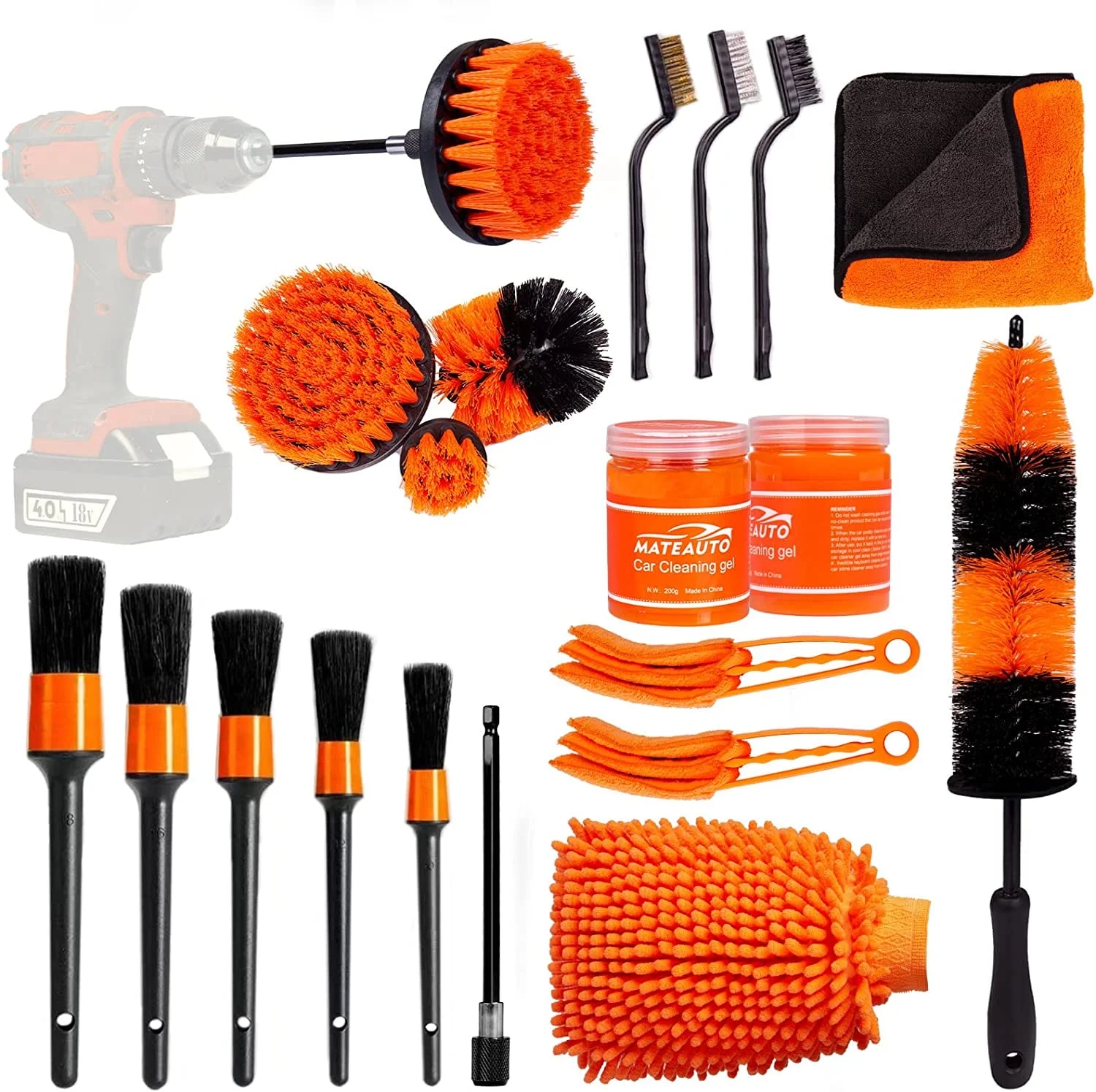 Mateauto Car Detailing Brush Set,20Pcs Drill Brush Set,Car Interior Detailing Ki