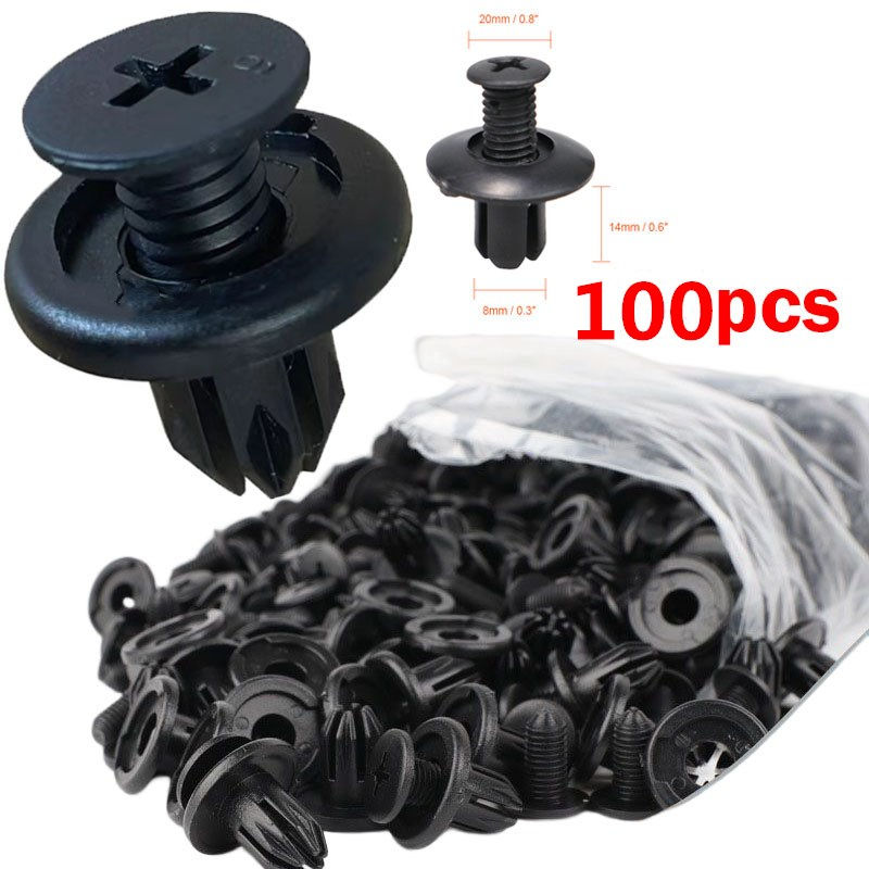Thumbnail: 5/100pcs 8mm Plastic Rivets Fasteners Screw Car Bumper Fender Black Rivet Car Fa