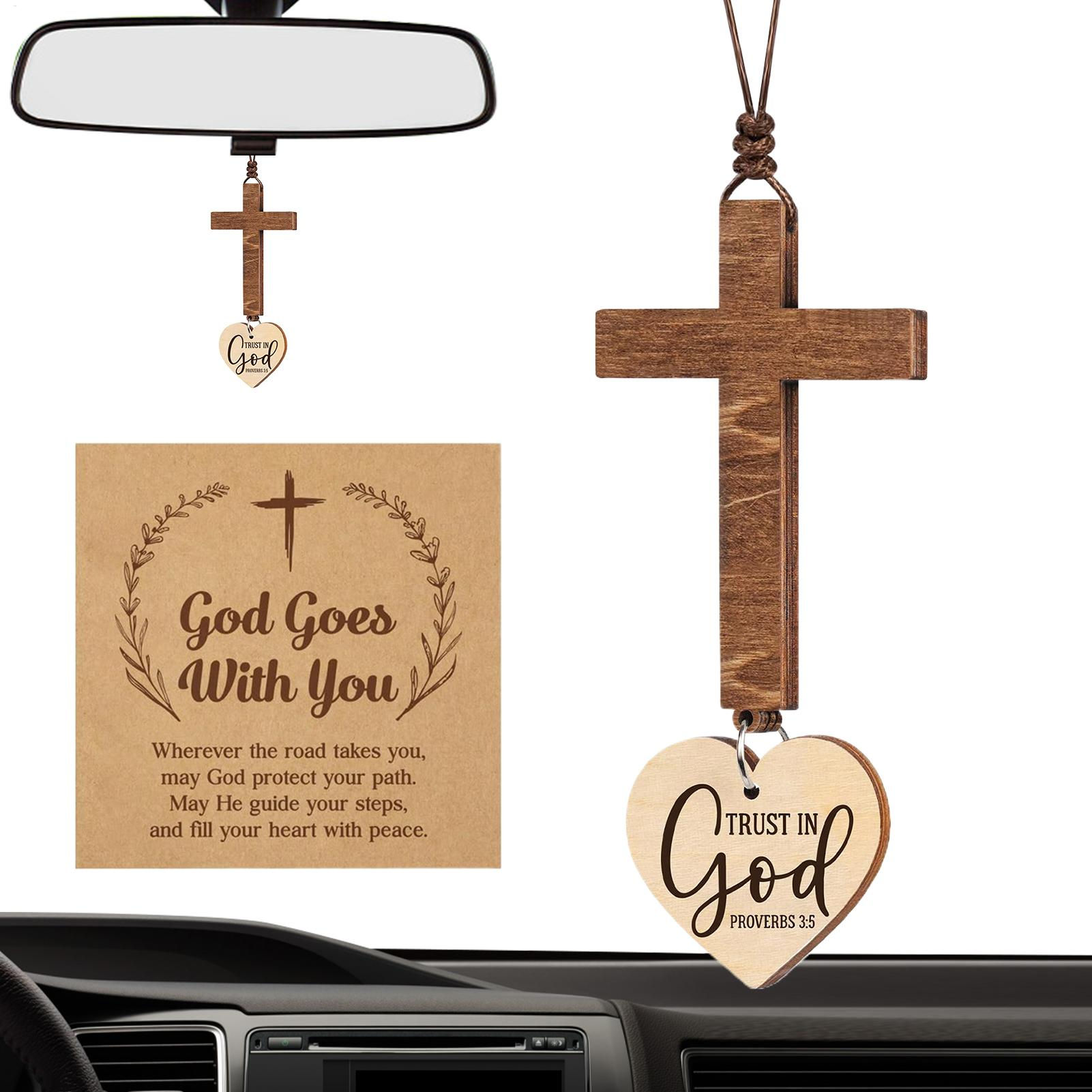 Christian Car Mirror Cross Pendant Jesus Bible Verse Ornament Hanging Decor for