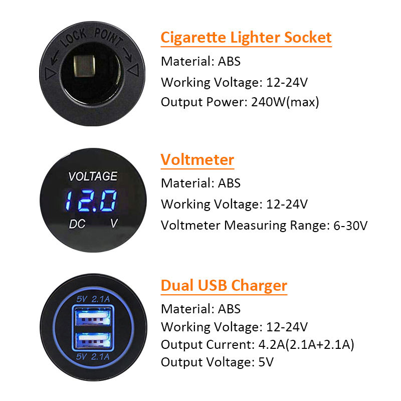Thumbnail: 12-24V Cigarette Lighter Socket Splitter 3 in1 Waterproof 4.2A Dual USB Charger
