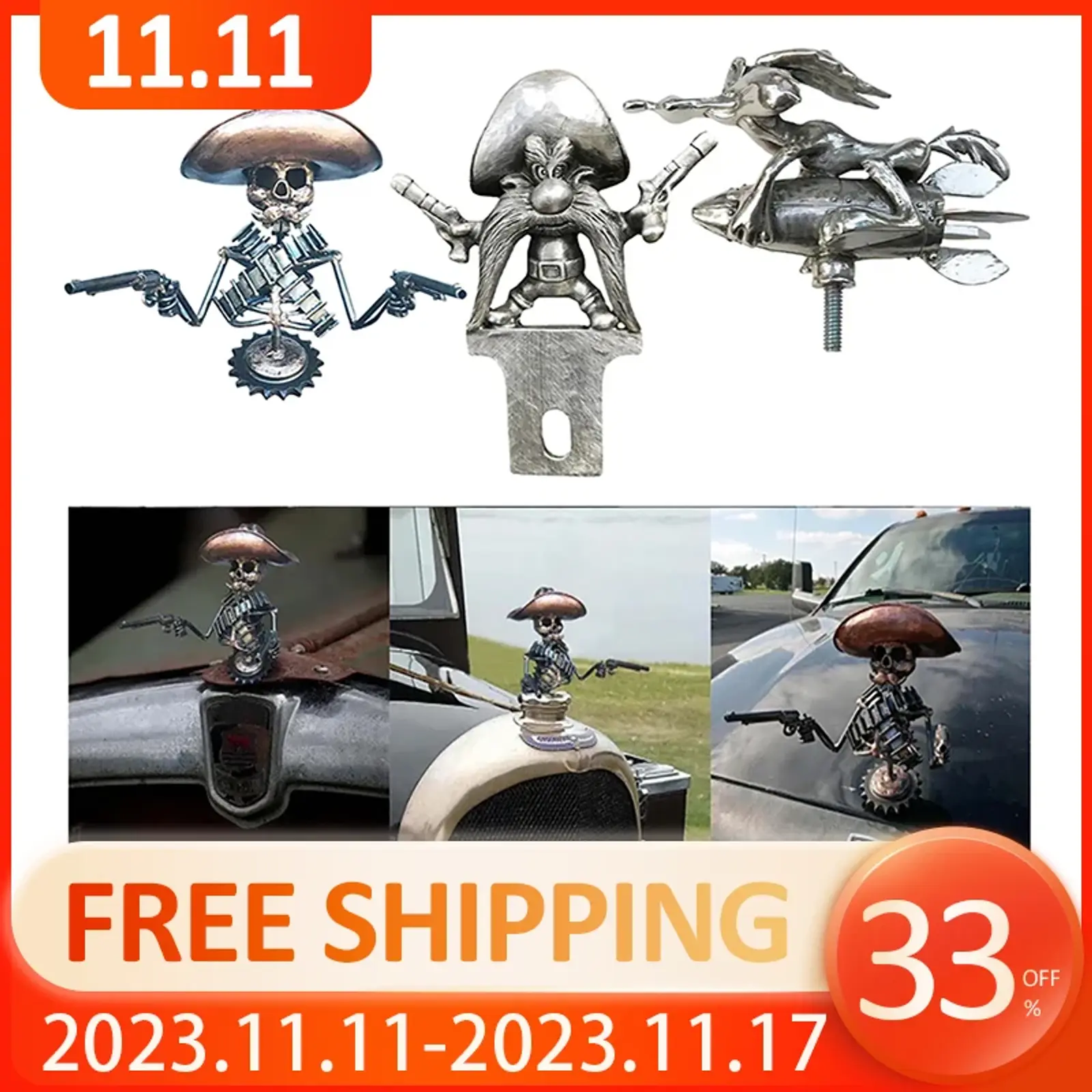 Skull/Gunner/Coyote Auto Accessories Shooter Hood Cover Decoration Vintage Licen