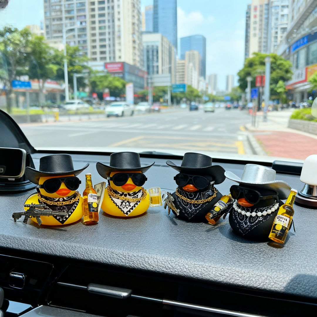 1pc Cool Cowboy Duck Car Dashboard Decor, Funny Duck Ornament with Hat & Accesso