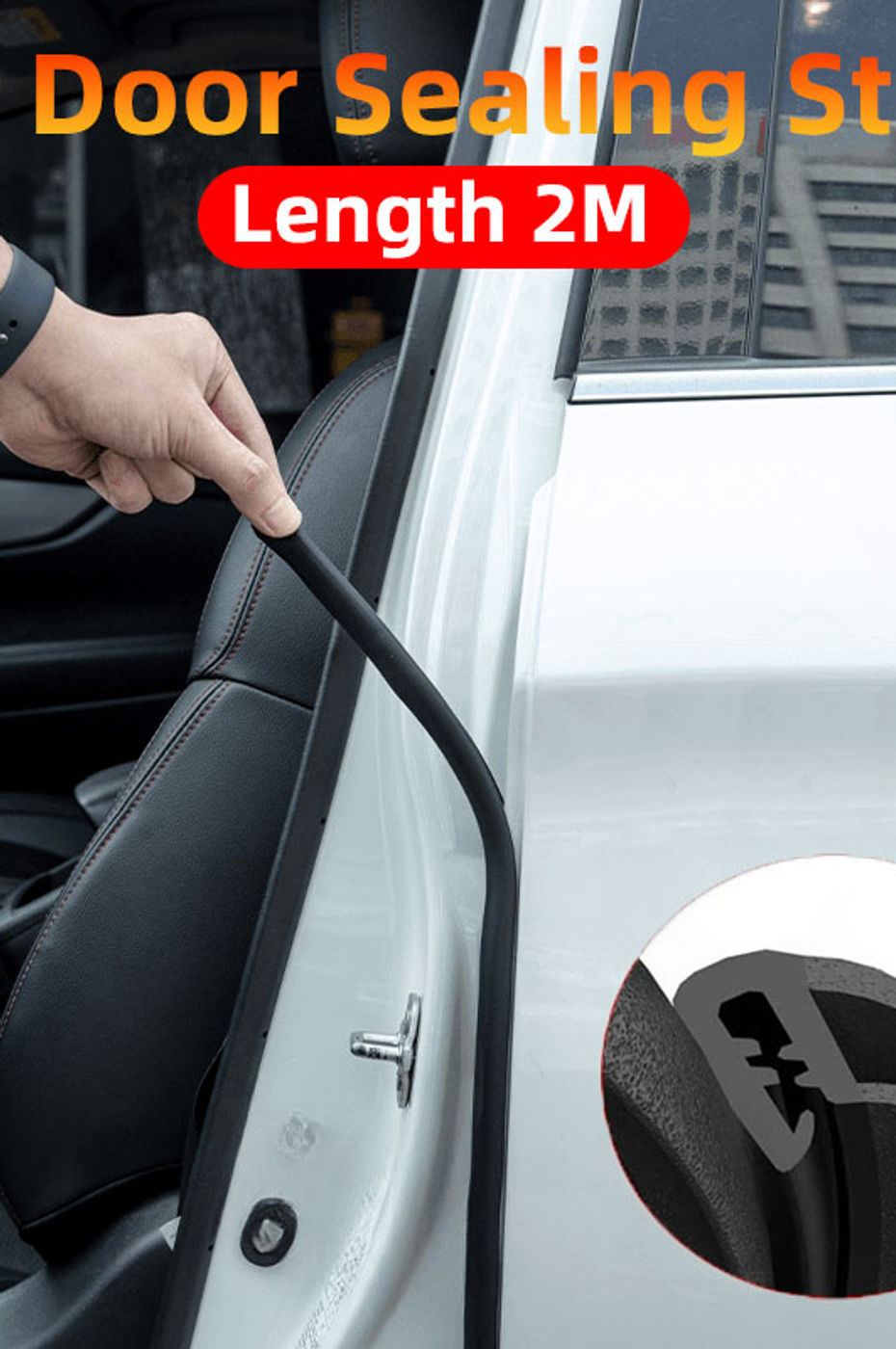 Universal 2m Car Door Edge Seal Strip Rubber B-Pillar Waterproof Dustproof Weath