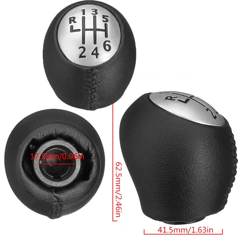Thumbnail: Black 6 Speed Manual Gear Shift Stick Knob PU Leather&Plastic Car Accessory Fit