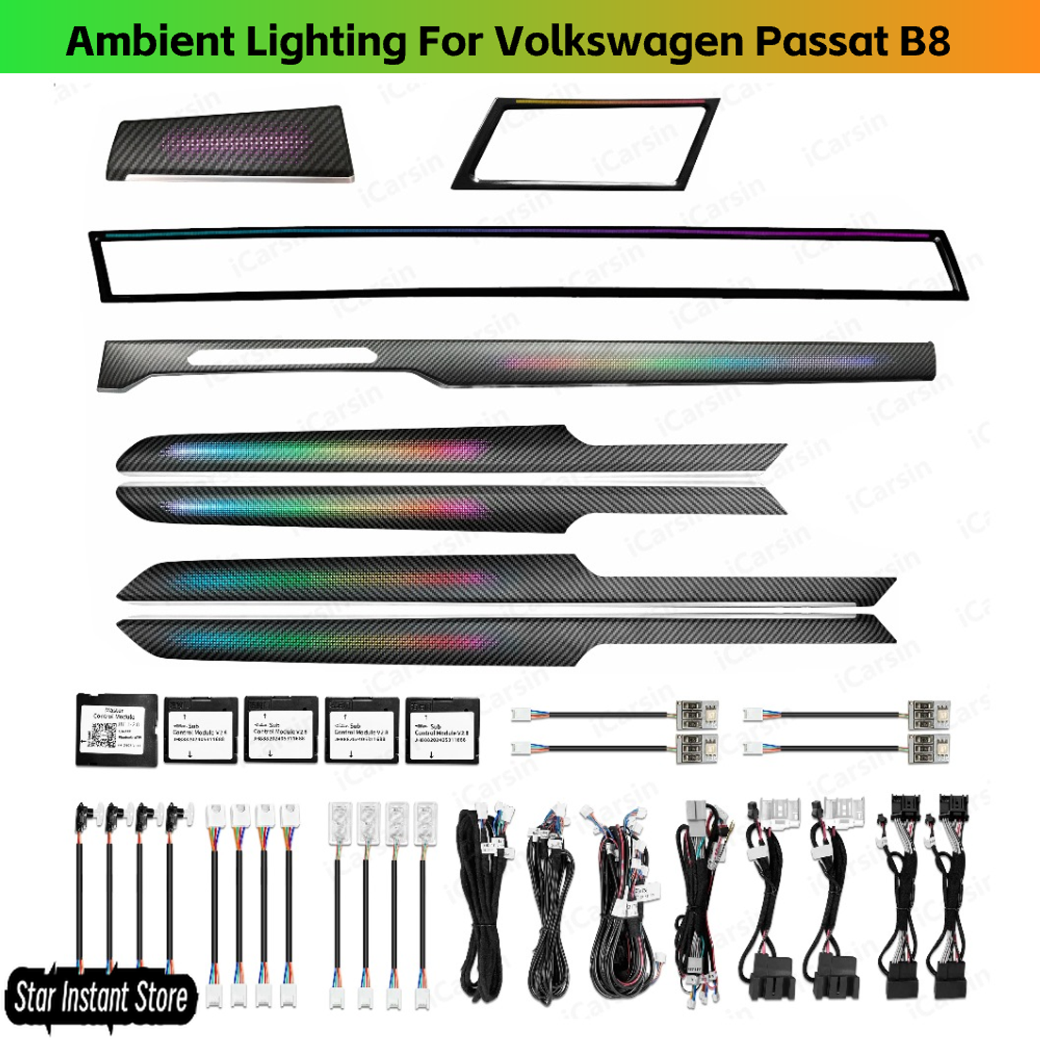 Dynamic Carbon Wood Style Ambient Light for Volkswagen VW Arteon 2019-2020 Passa