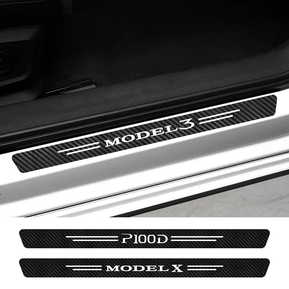 4PCS Car Style Door Sill Threshold Stickers Brand LOGO Letters Decals Auto Prote