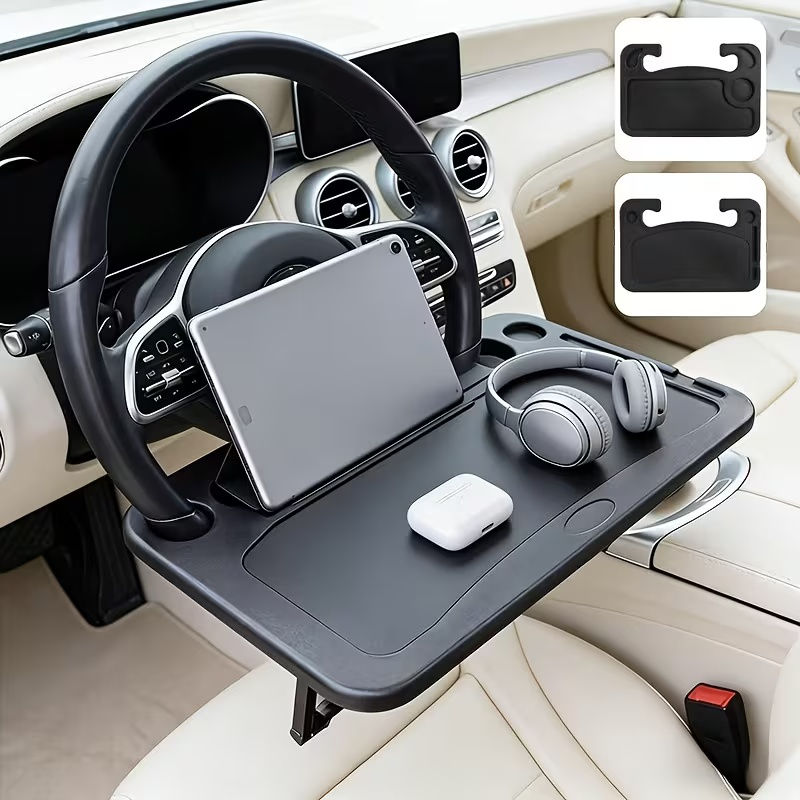 2-In-1 Car Steering Wheel Tray Table with a Storage Rack on The Surface for Seda