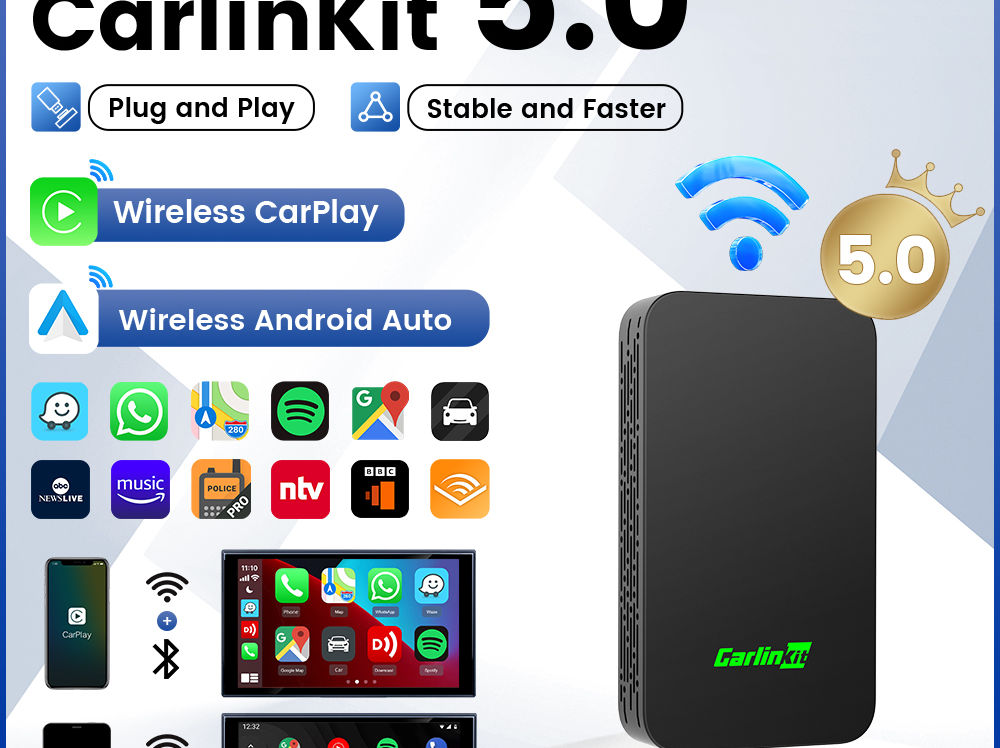 2026 CarlinKit 5.0 2Air Wireless Android Auto Box Portable CarPlay Wireless Dong
