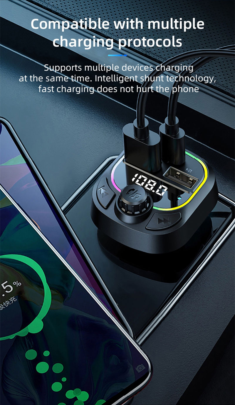Thumbnail: Car Charger Bluetooth 5.4 FM Transmitter PD Type-C Dual USB Ambient Player MP3 C