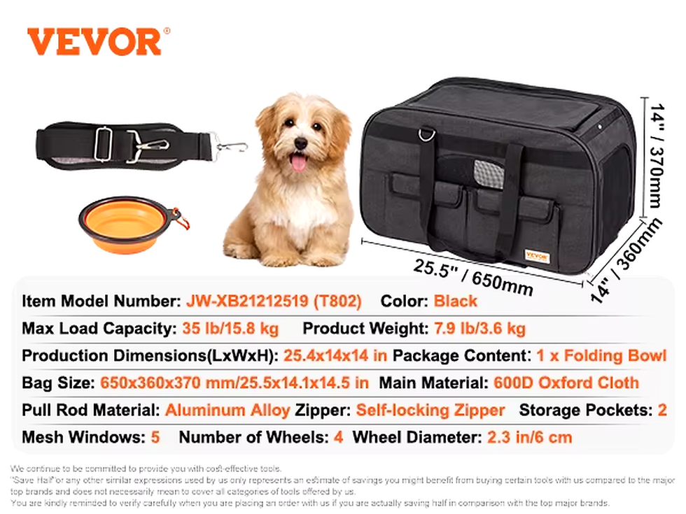 Thumbnail: VEVOR Pet Carrier Backpack with Wheels & Handle for Travel Dogs and Cats (E)