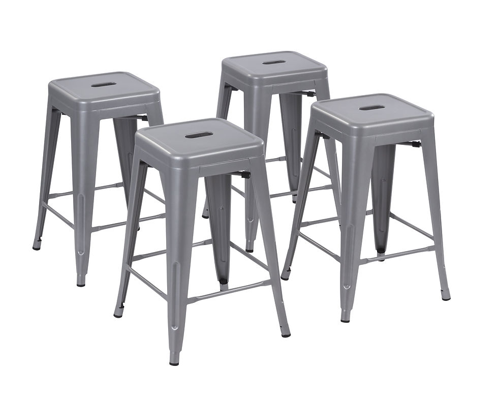 24Inch Stackable Metal Bar Stool, Set of 4, Include 4 Stools, Silver Color for I