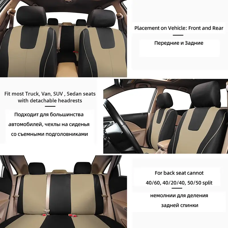 Thumbnail: Universal Full Set Car Seat Cover (Beige)
