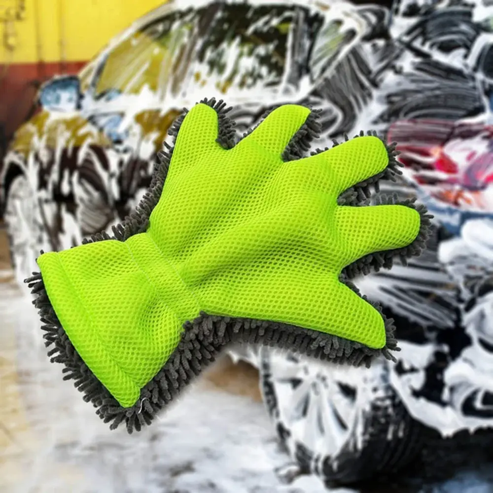 Car Washing Full-Finger Soft Gloves Cleaning Brush for Motorcycle Motorbike Dryi